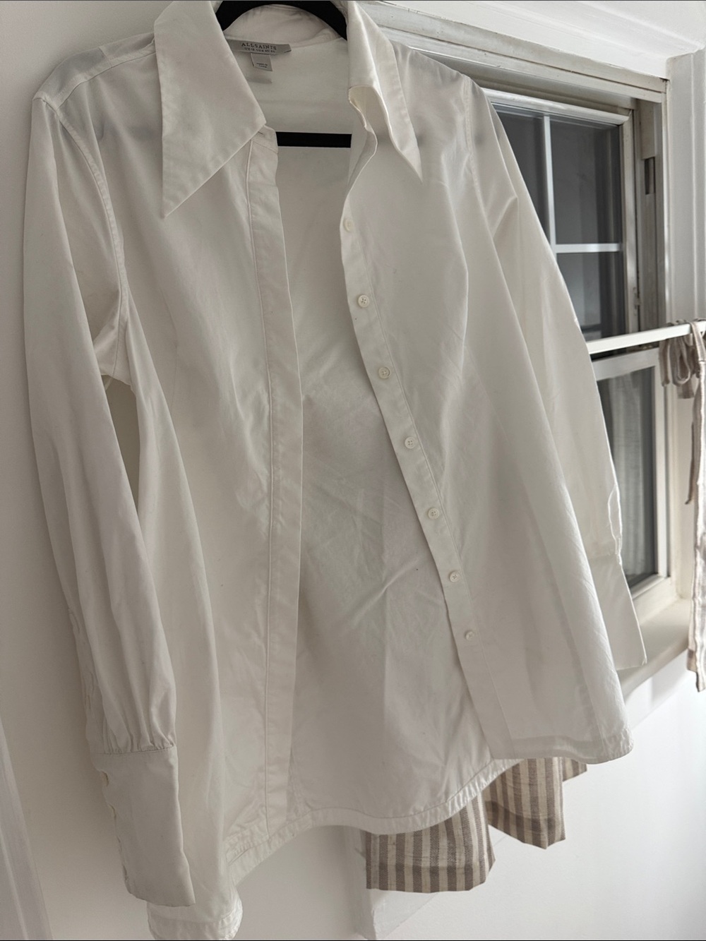 AllSaints White Long-Sleeve Dress Shirt size 8